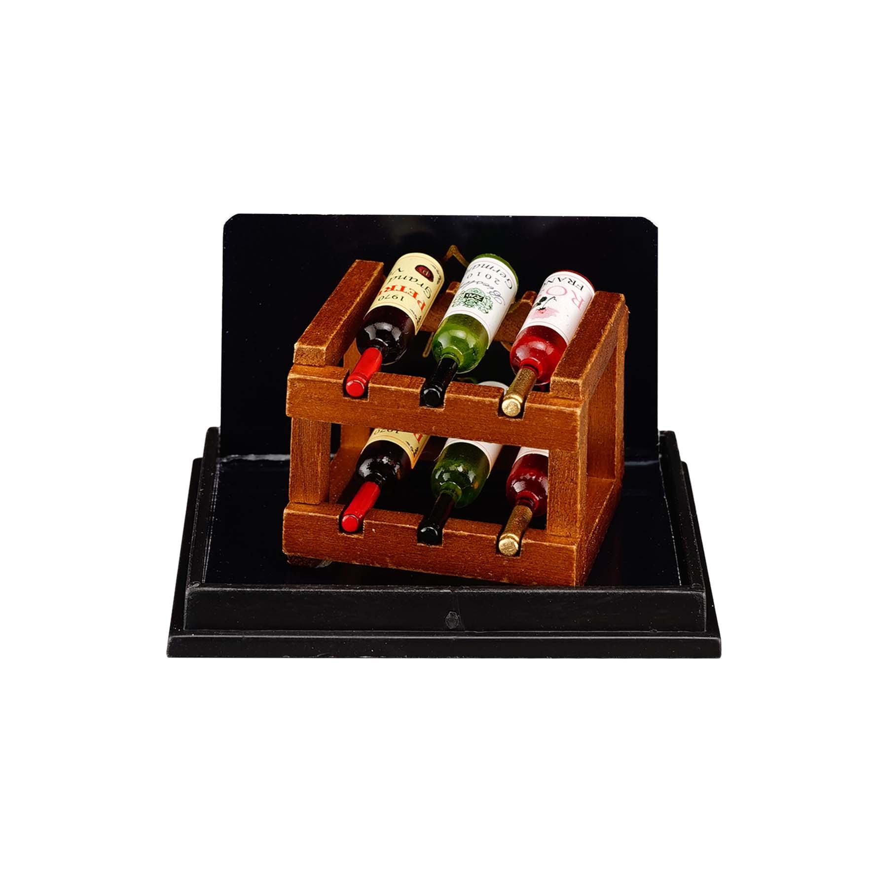 Weinregal aus Holz mit 6 Flaschen Wein