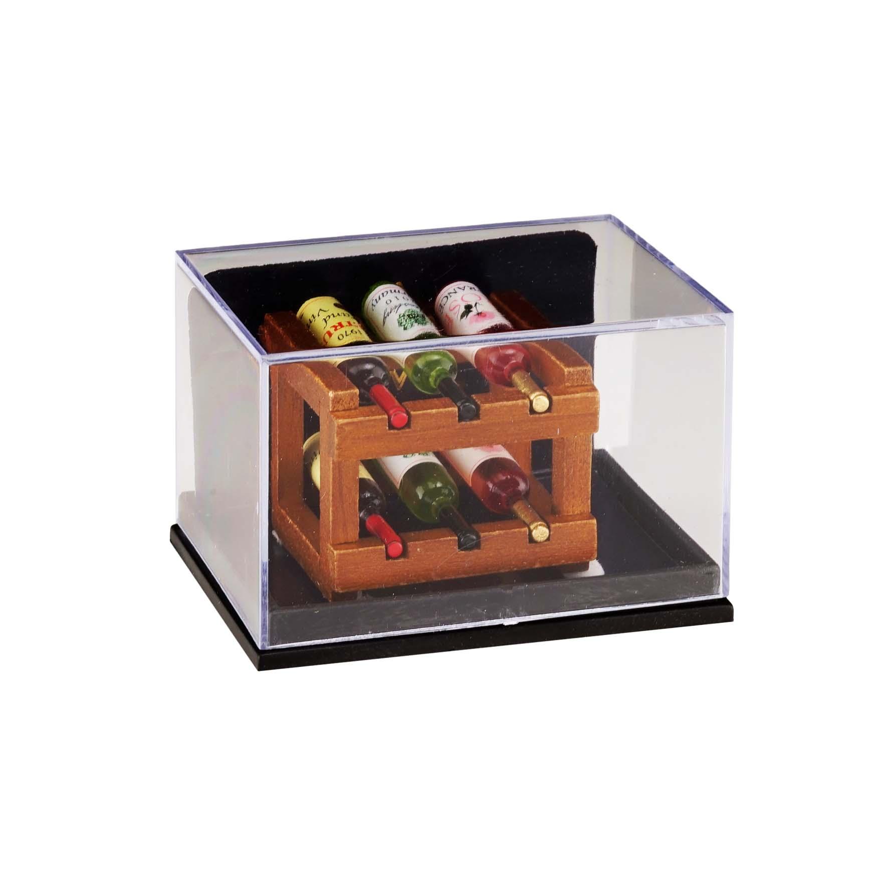 Weinregal aus Holz mit 6 Flaschen Wein