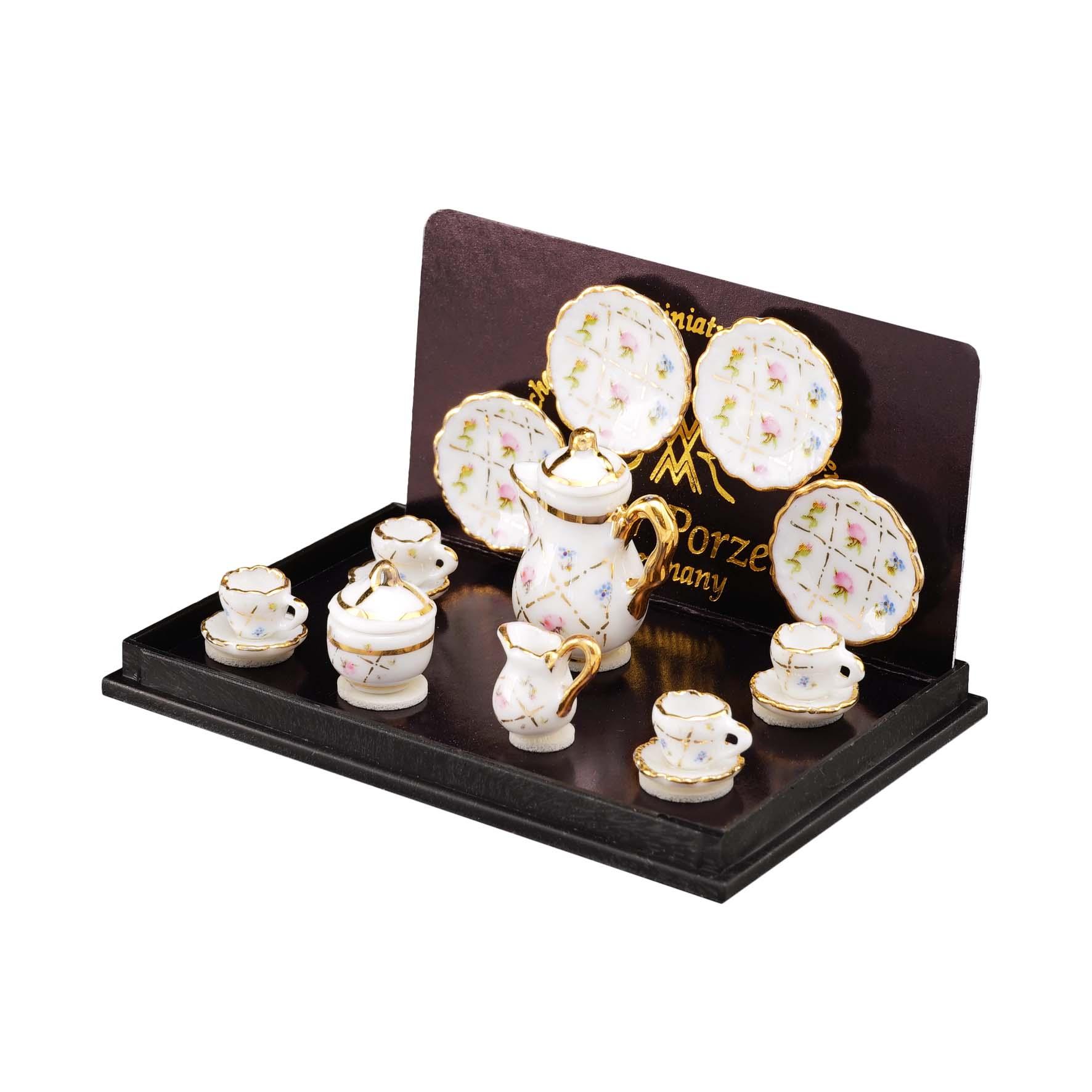 Kaffeeservice 15 teilig - Dekor Gold-Karo