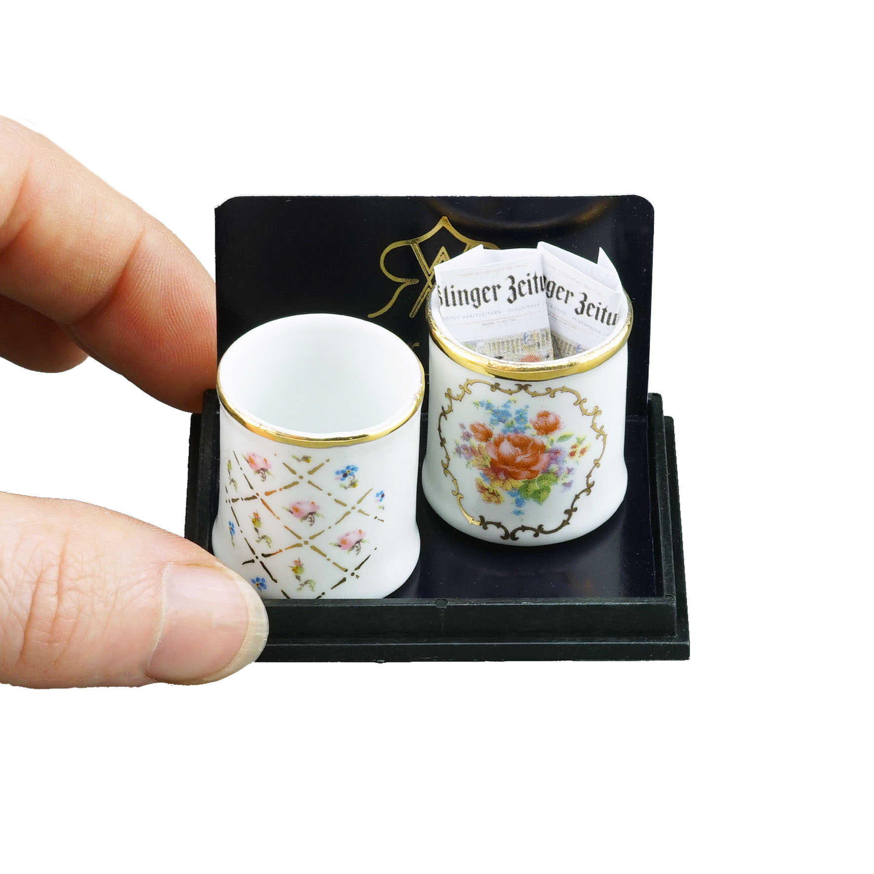 2 Papierkörbe - Dekor Gold/Karo und Dresdner Rose