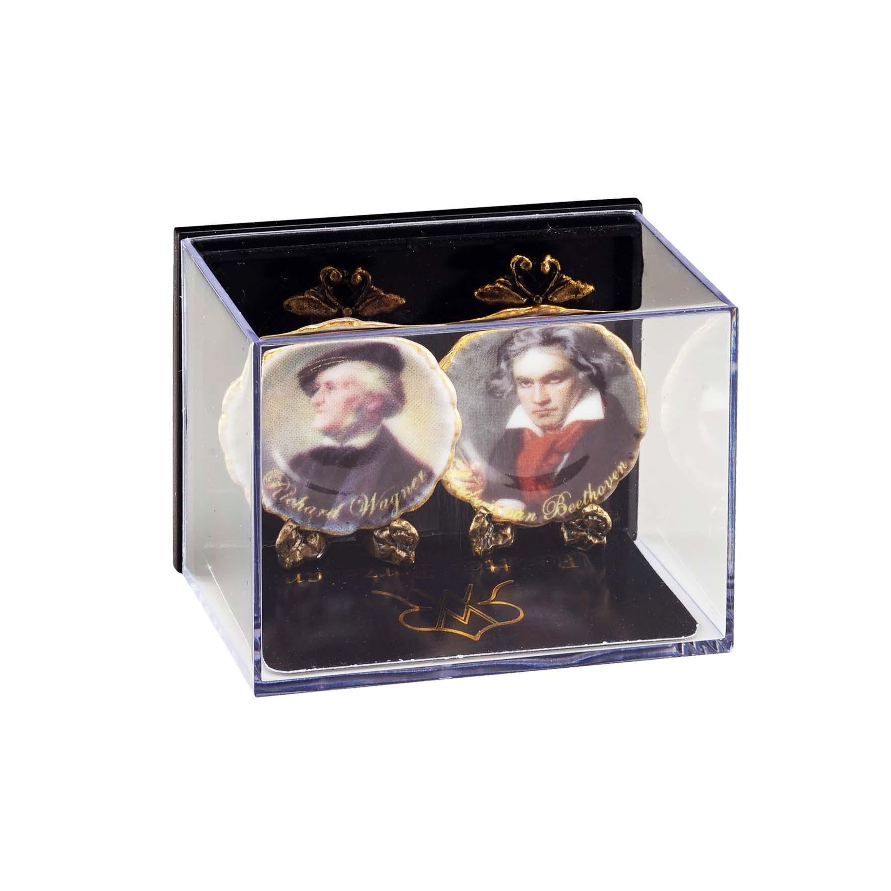 2 Wandteller mit Ständer - Dekor Beethoven und Wagner