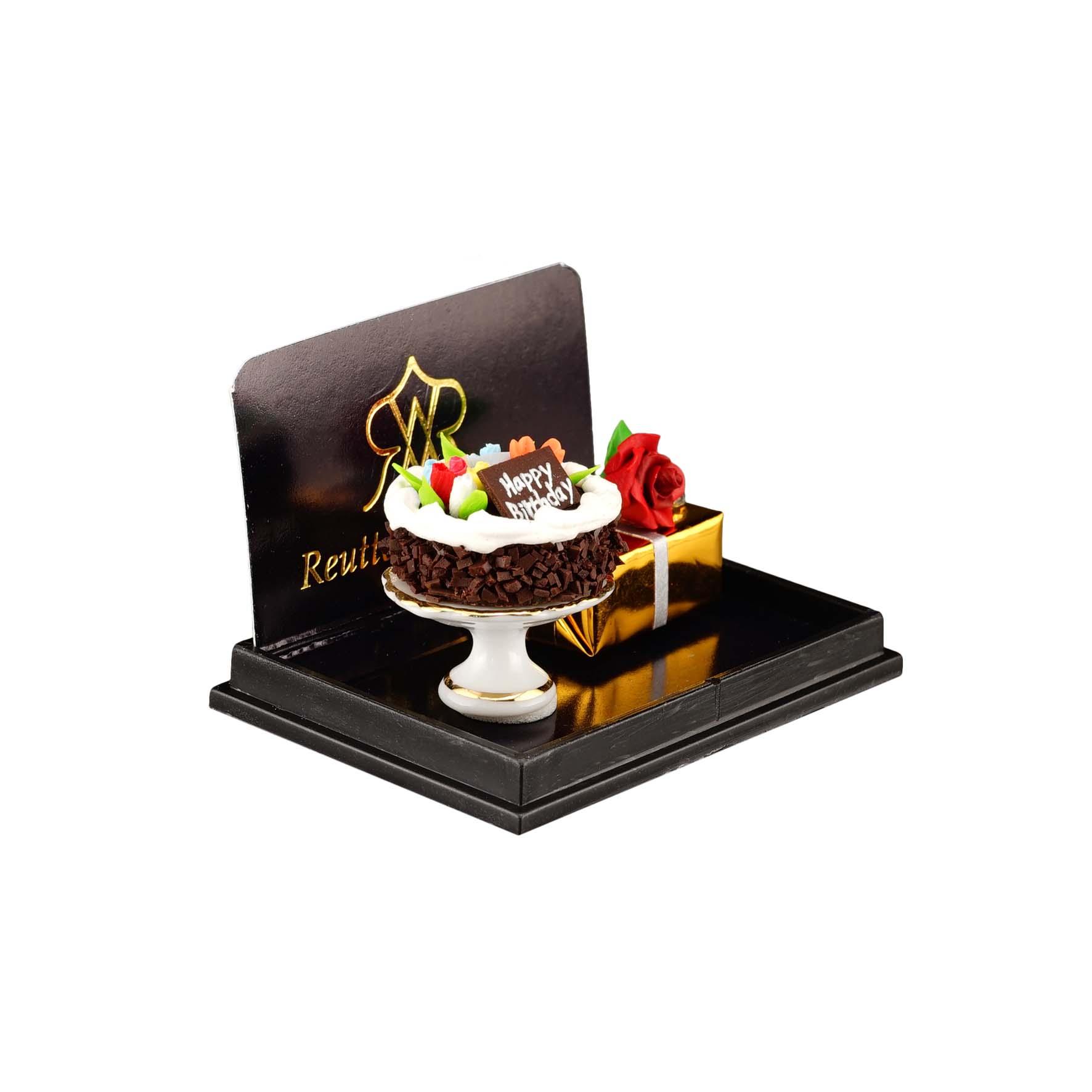 Alles Gute zum Geburtstag - Kuchen mit Rose und Geschenk