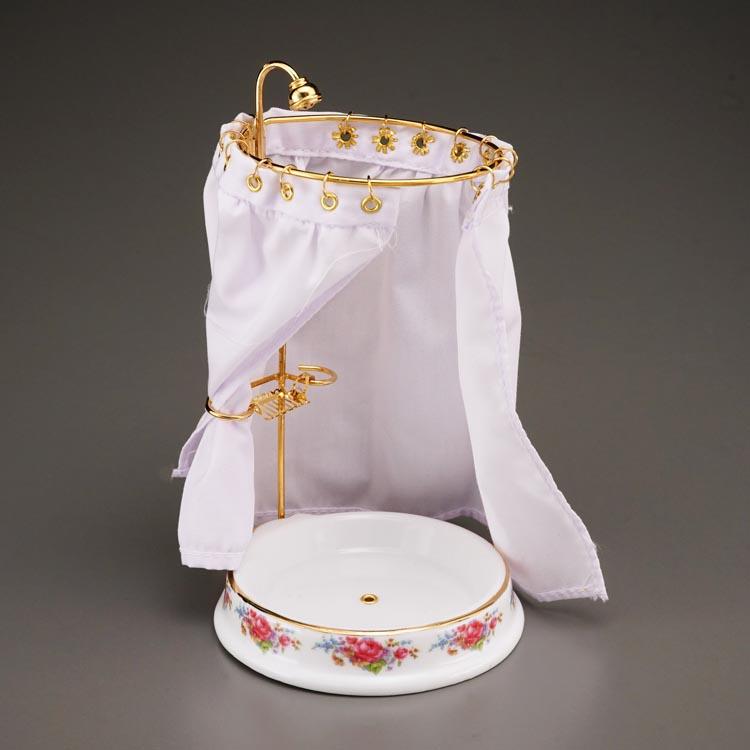 Porzellandusche mit Vorhang - Dekor Dresdner Rose