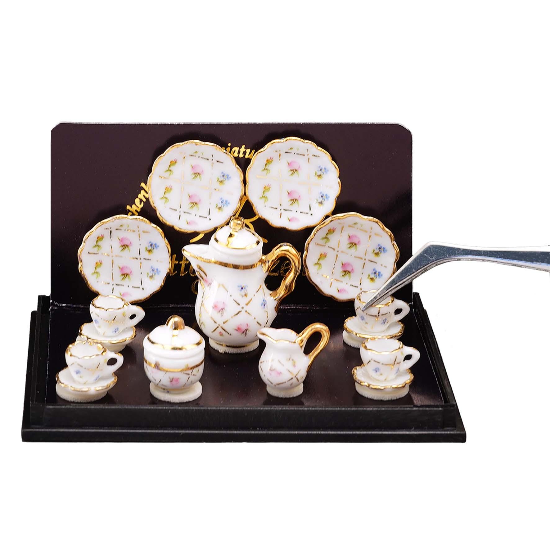 Kaffeeservice 15 teilig - Dekor Gold-Karo
