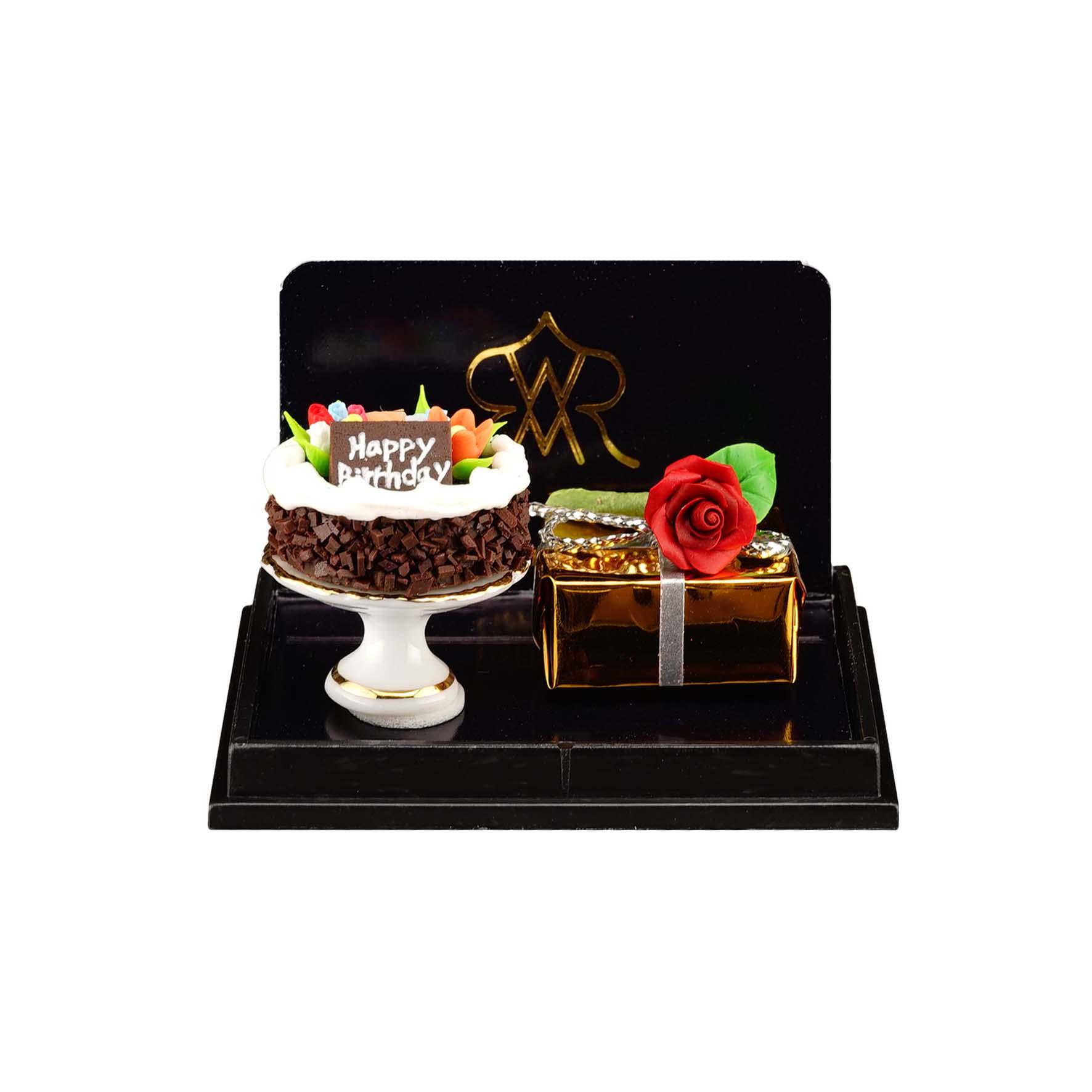 Alles Gute zum Geburtstag - Kuchen mit Rose und Geschenk