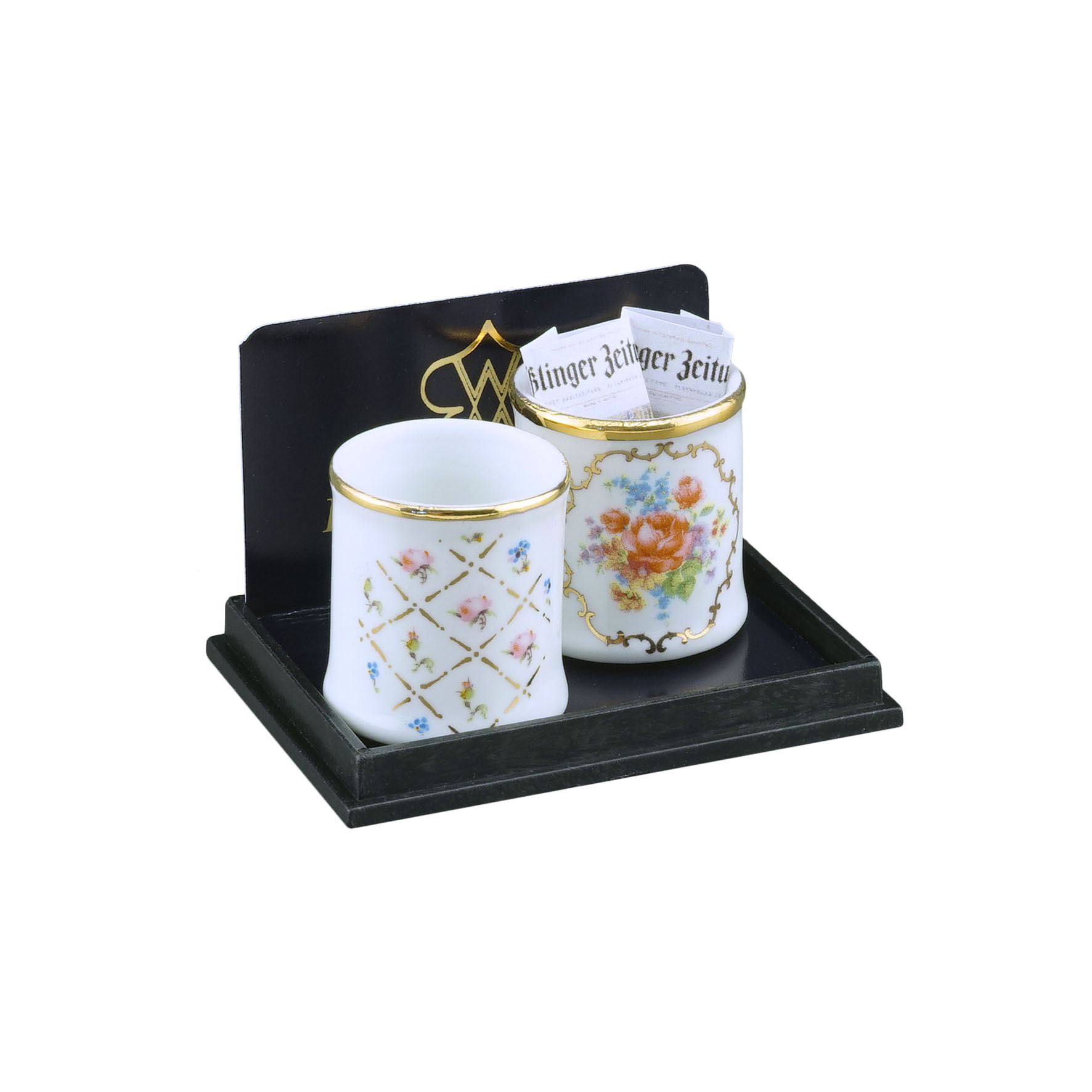 2 Papierkörbe - Dekor Gold/Karo und Dresdner Rose