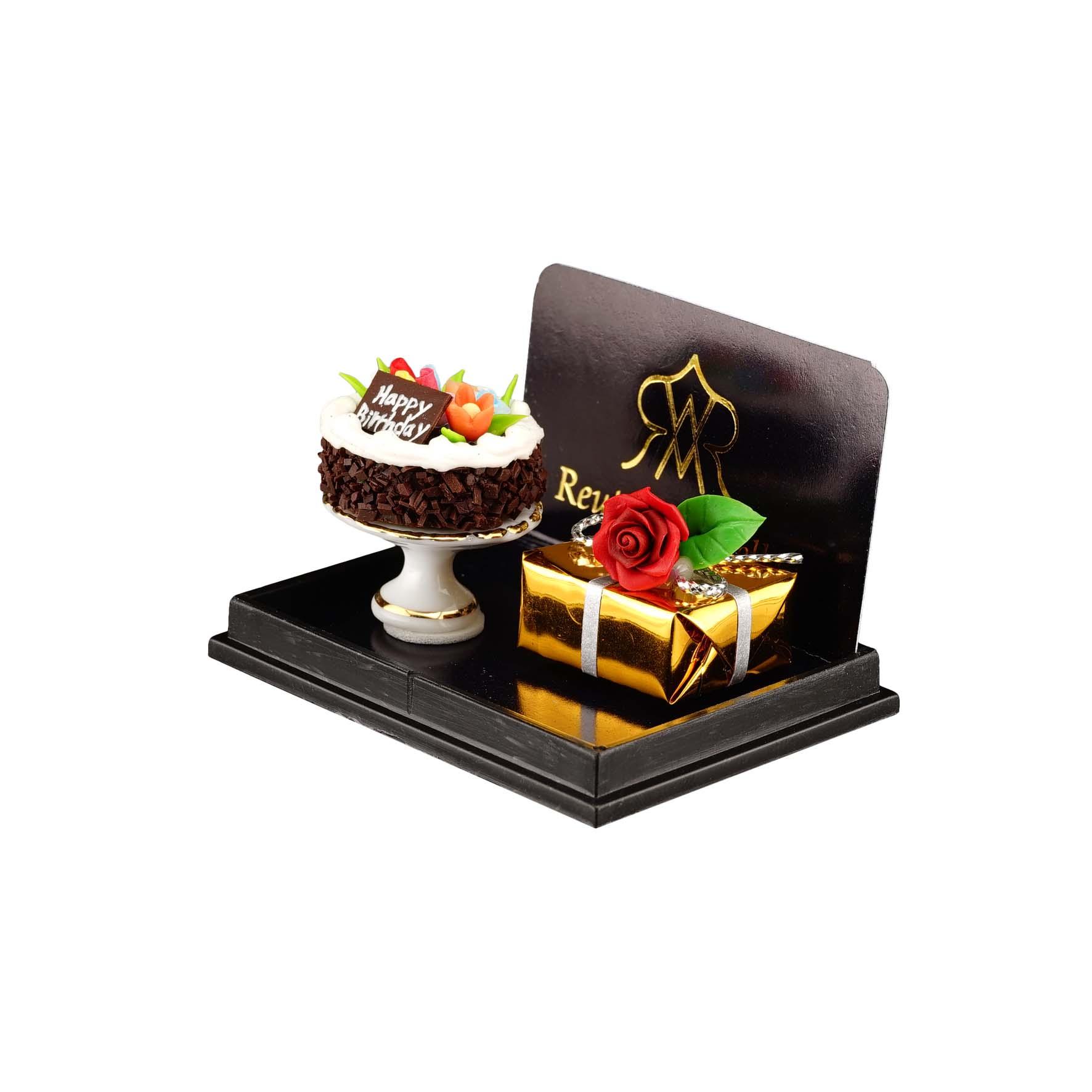 Alles Gute zum Geburtstag - Kuchen mit Rose und Geschenk