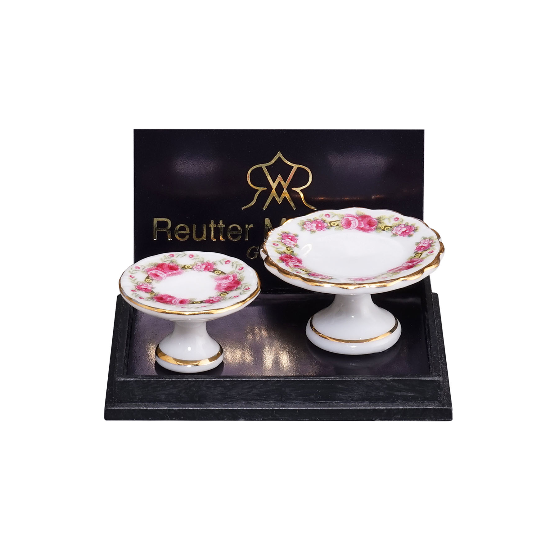 2 Tortenplatten mit Fuß - Dekor "Rosenband"