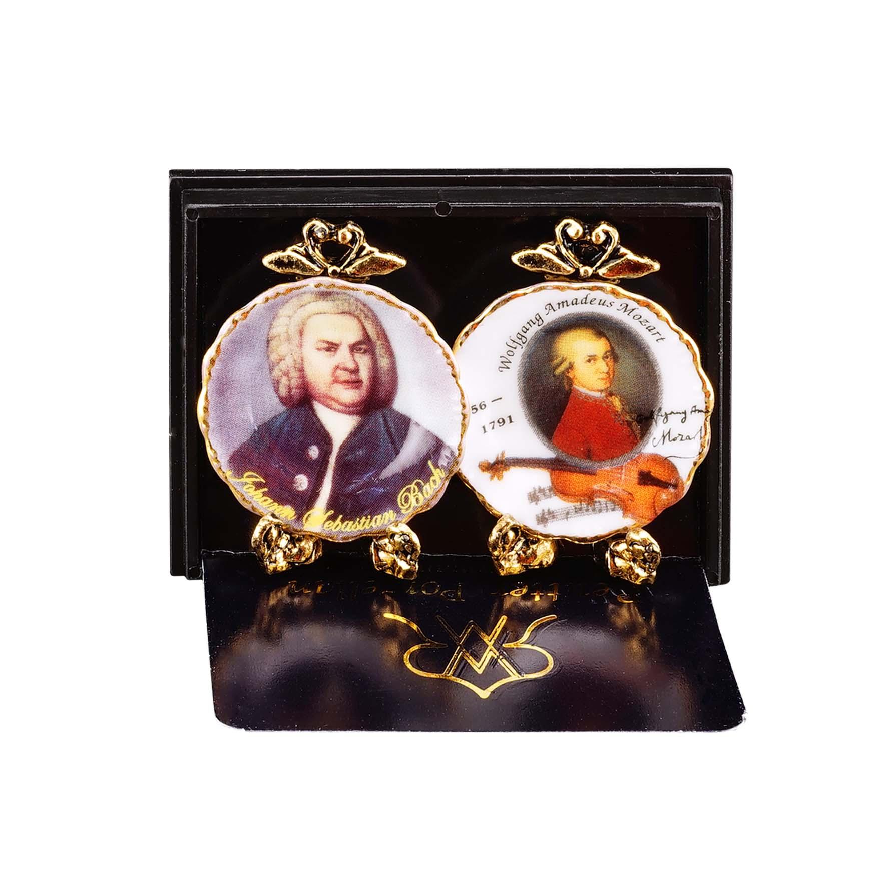 2 Wandteller mit Ständer - Dekor Mozart und Bach
