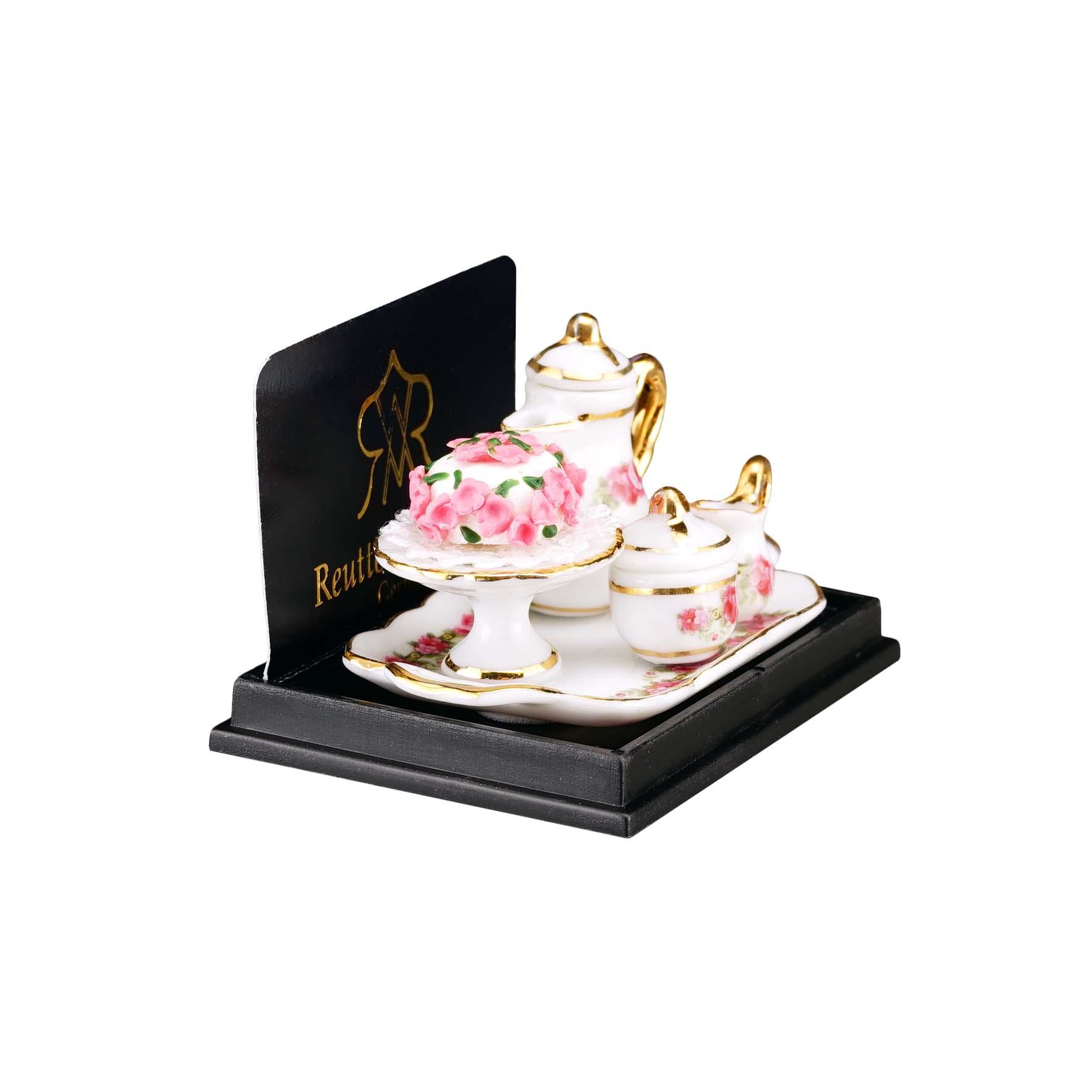 Kaffeetablett mit Rosenkuchen - Dekor Rosen