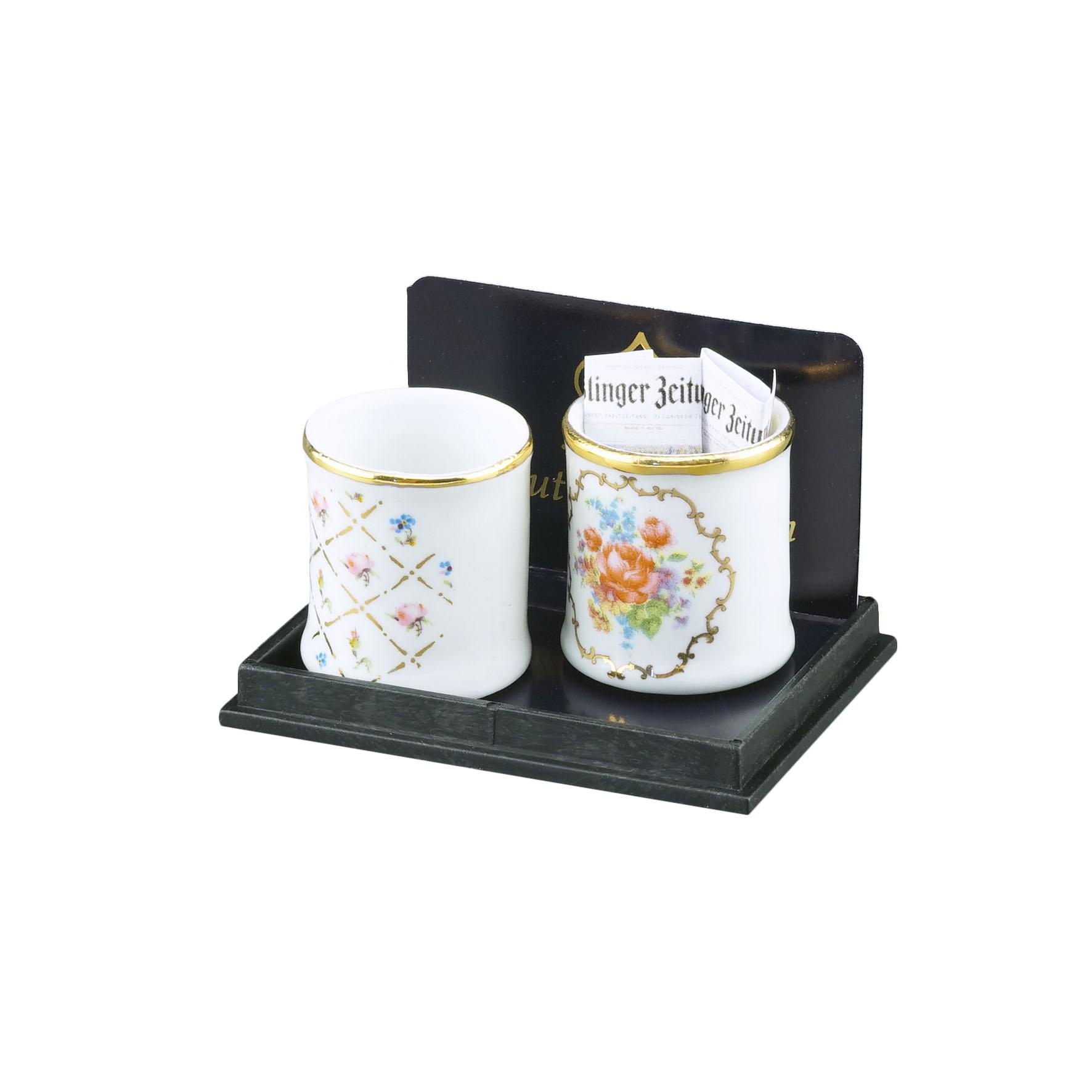 2 Papierkörbe - Dekor Gold/Karo und Dresdner Rose