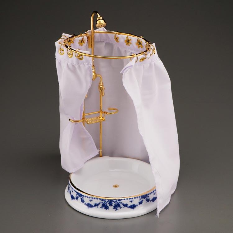 Porzellandusche mit Vorhang - Dekor Blaue Schleife
