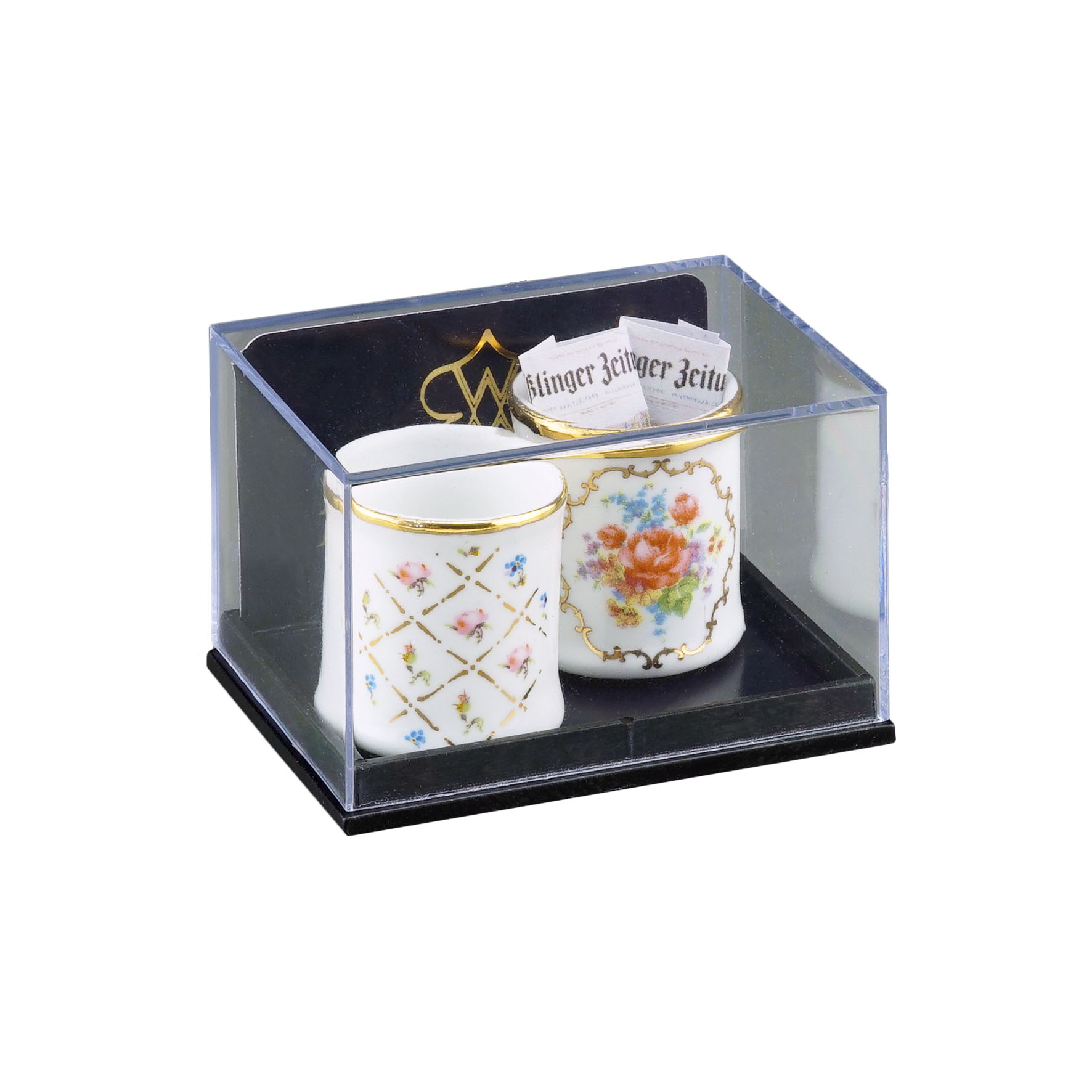 2 Papierkörbe - Dekor Gold/Karo und Dresdner Rose