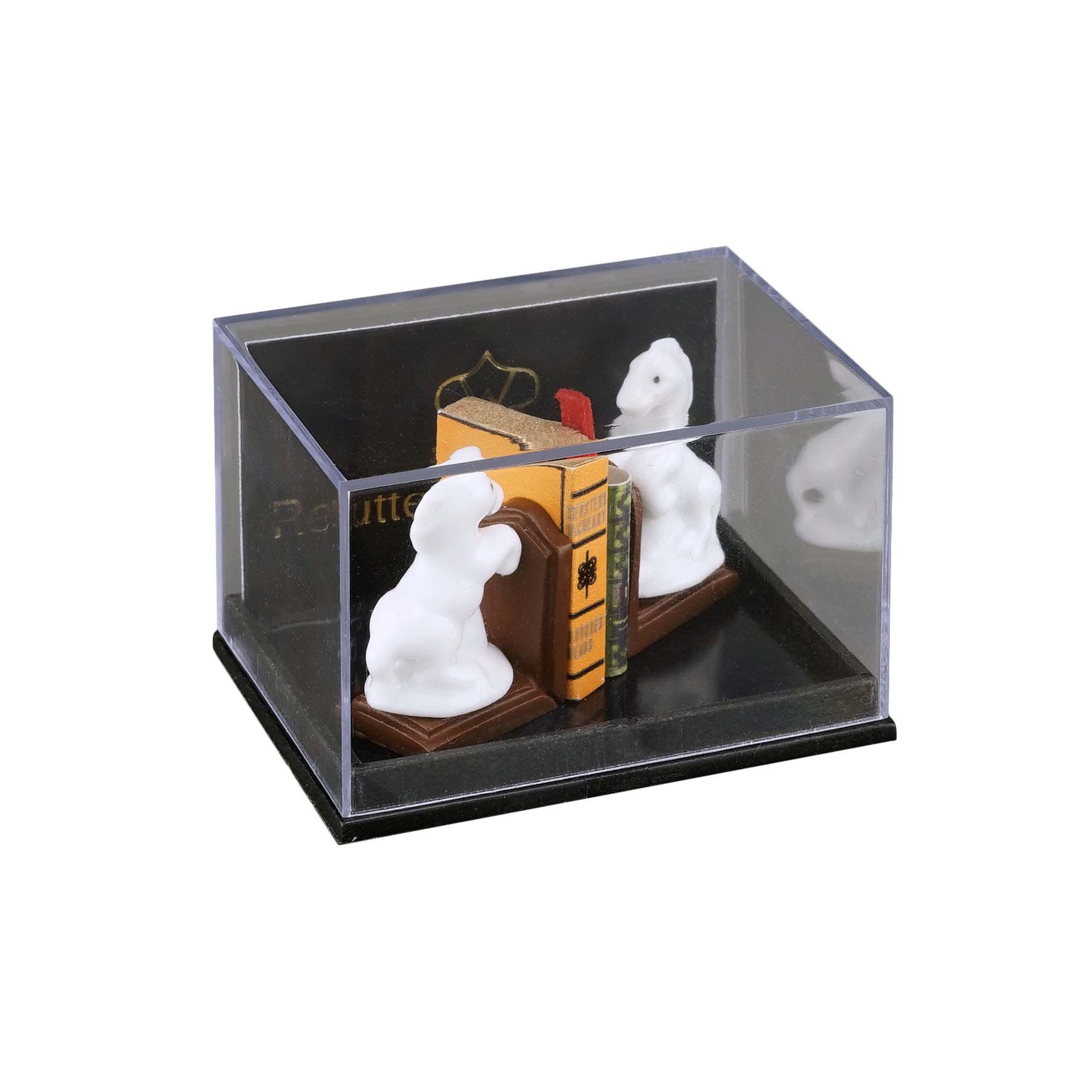 2 Buchstützen mit Pferdefiguren und Bücher