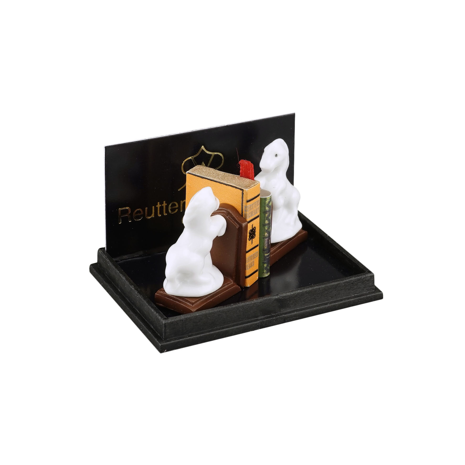 2 Buchstützen mit Pferdefiguren und Bücher
