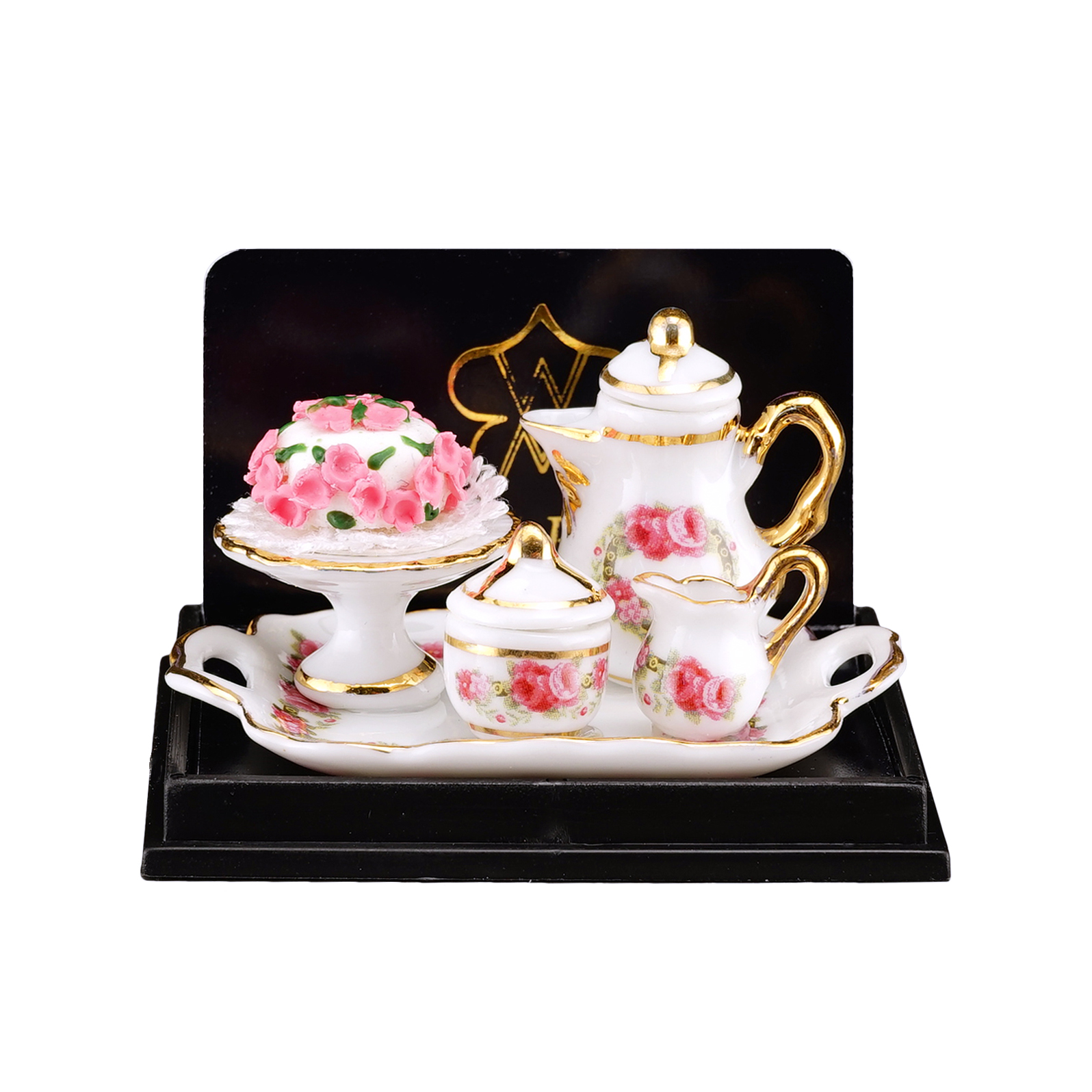 Kaffeetablett mit Rosenkuchen - Dekor Rosen