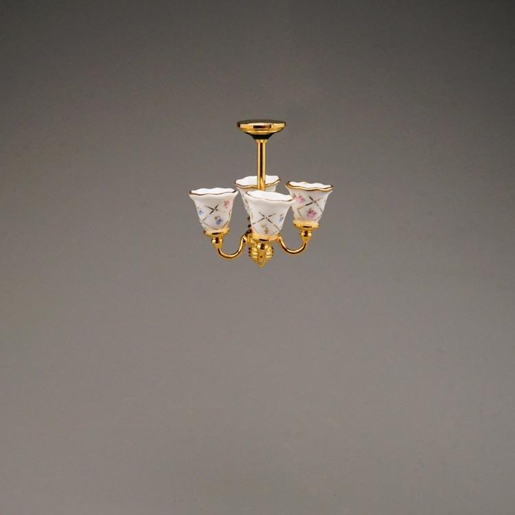 Deckenlampe 4 armig - Dekor Gold-Karo