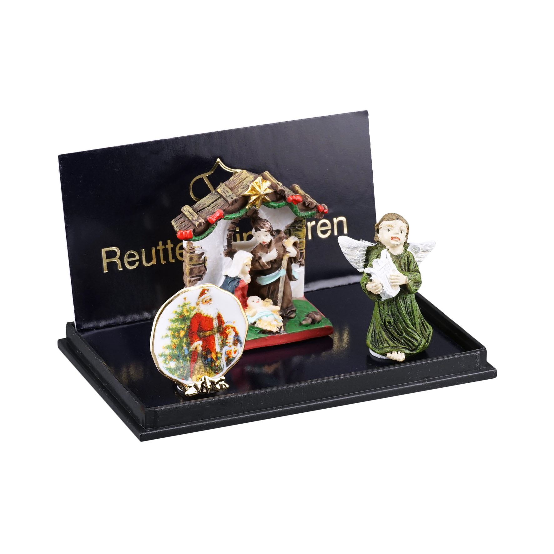 Weihnachtsdekoration mit Krippe, Engel und Wandteller - Dekor Weihnachtsmann