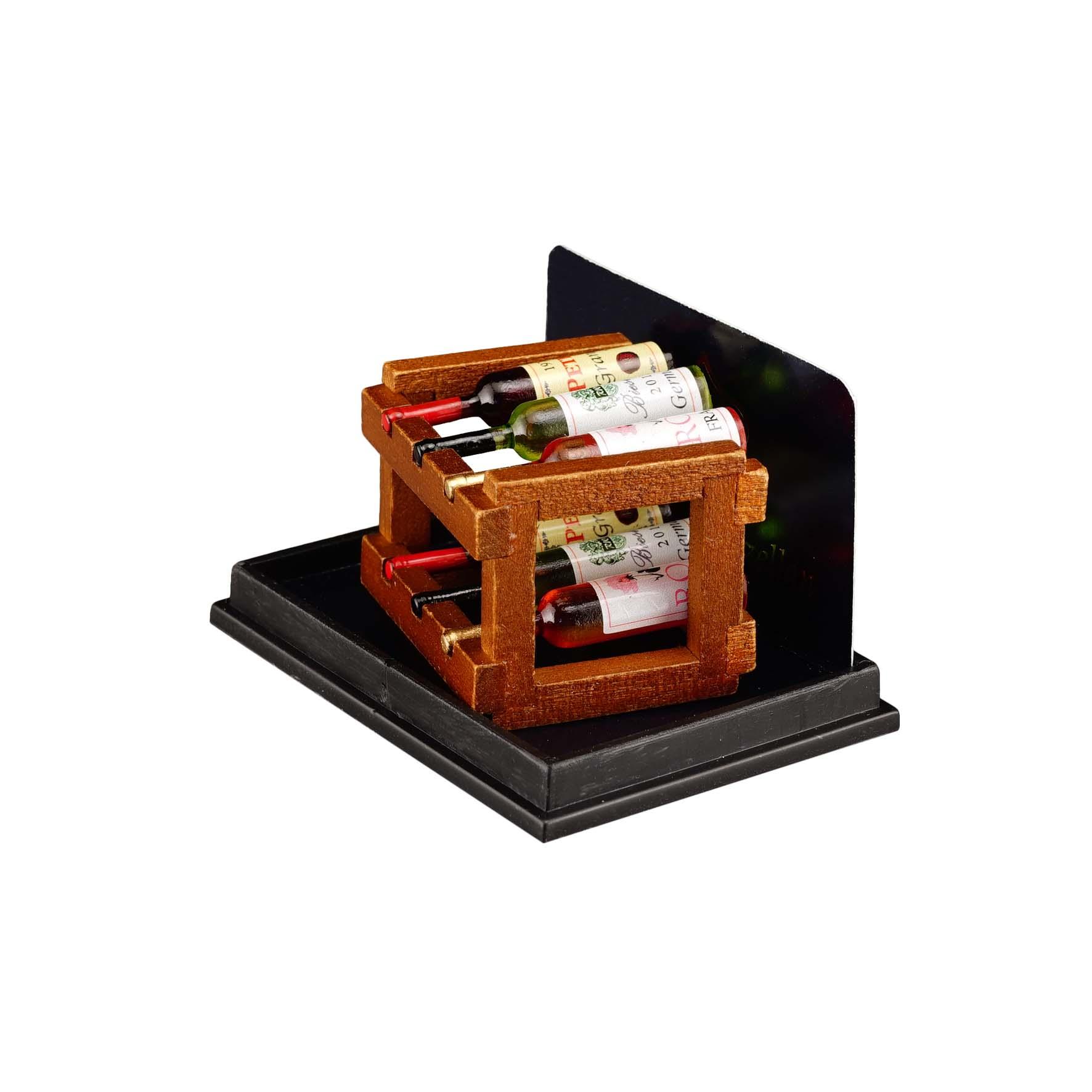 Weinregal aus Holz mit 6 Flaschen Wein