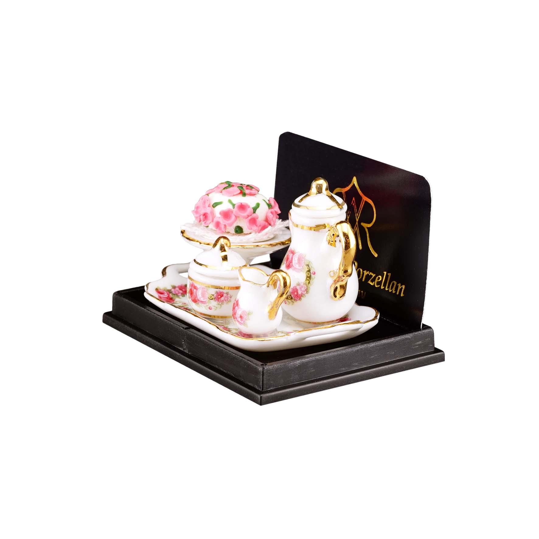 Kaffeetablett mit Rosenkuchen - Dekor Rosen