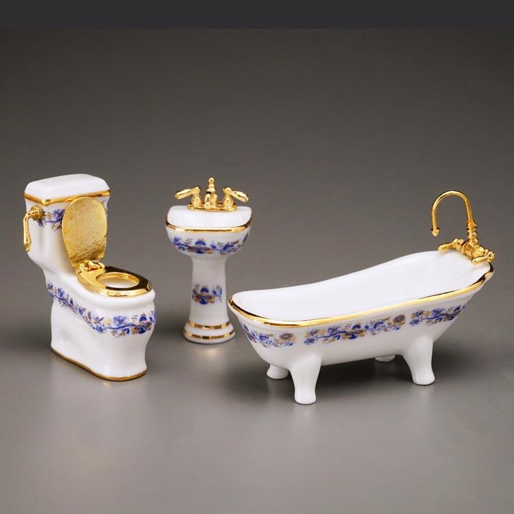 3 tlg. Badezimmerset - Dekor Goldzwiebel (Größe 1:24)