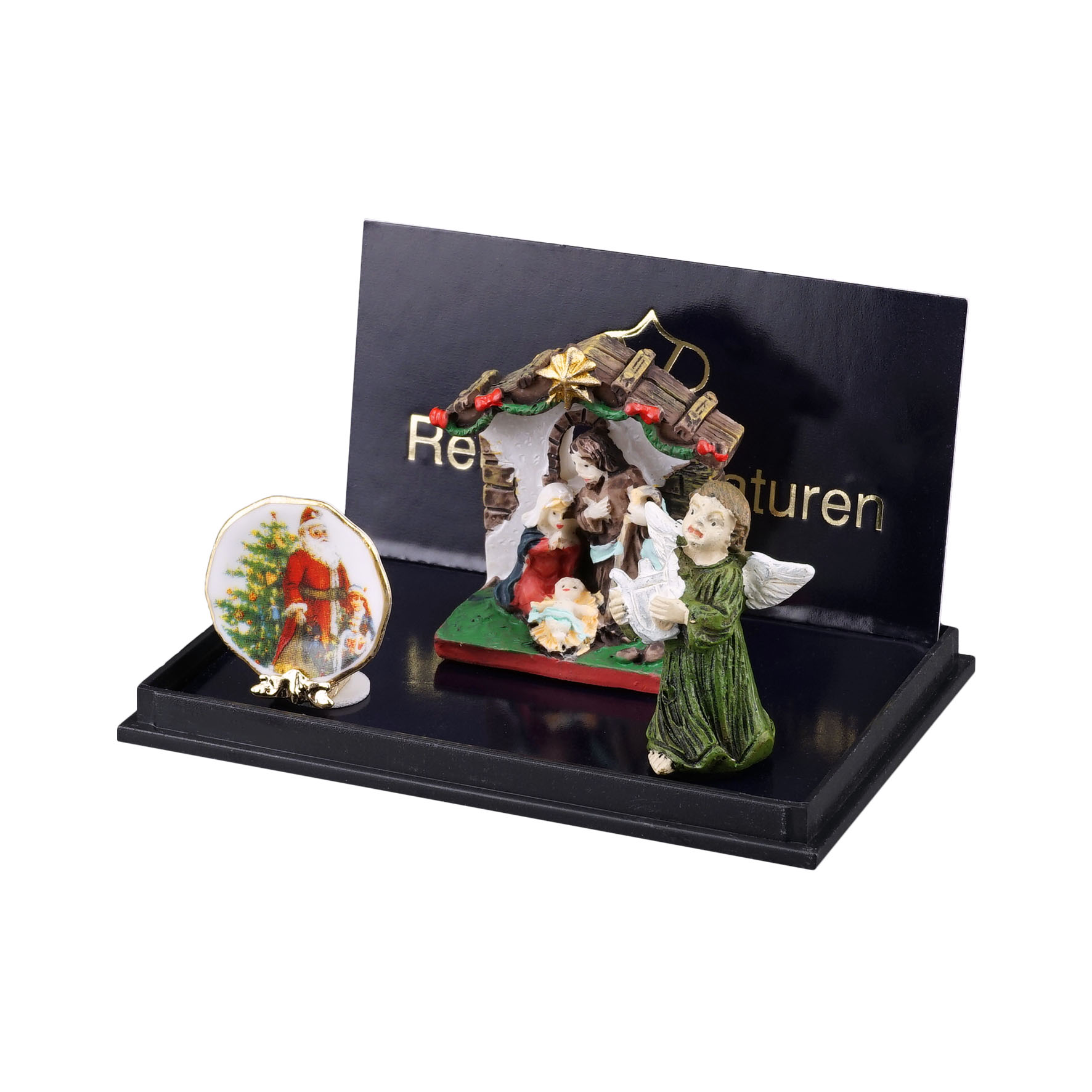 Weihnachtsdekoration mit Krippe, Engel und Wandteller - Dekor Weihnachtsmann